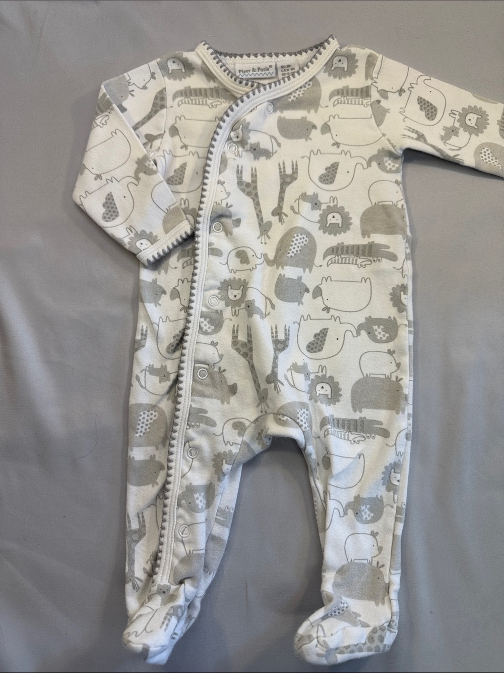 Piper & Posie - Grey Animal Print Footed One-Piece